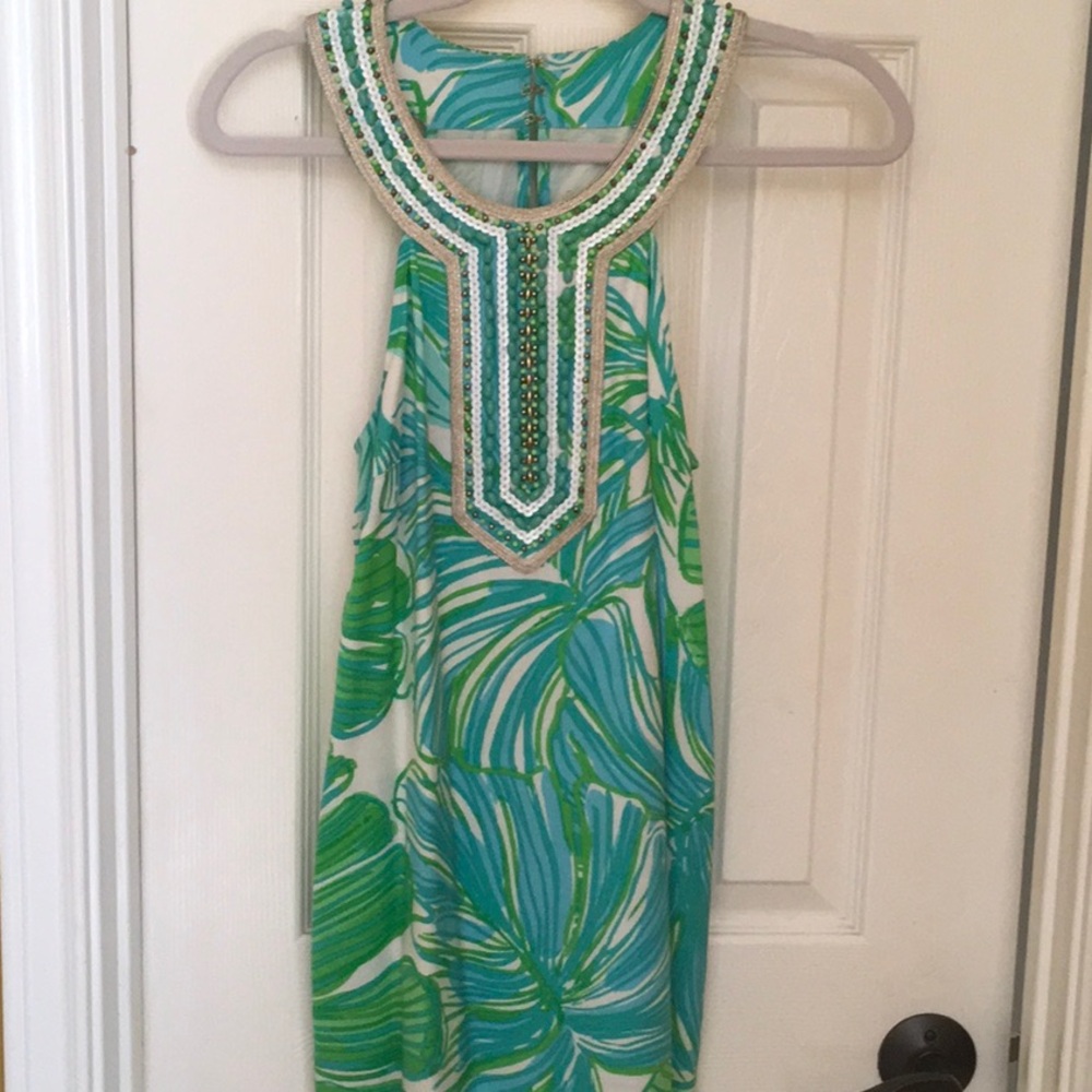 Lilly Pulitzer Green and Blue embroidered tunic top